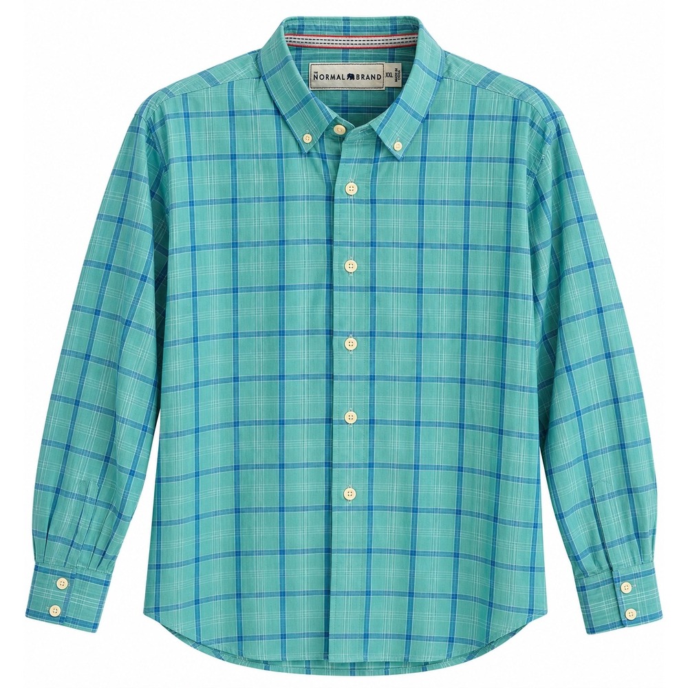 The Normal Brand Mens XXL Teal Blue Plaid Long Sleeve Button Down Shirt New Tags